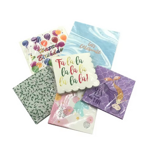 Mataas na kalidad na pasadyang naka-print na 1-ply virgin kahoy na pulp napkins bag style para sa kasal cocktail pet bar event